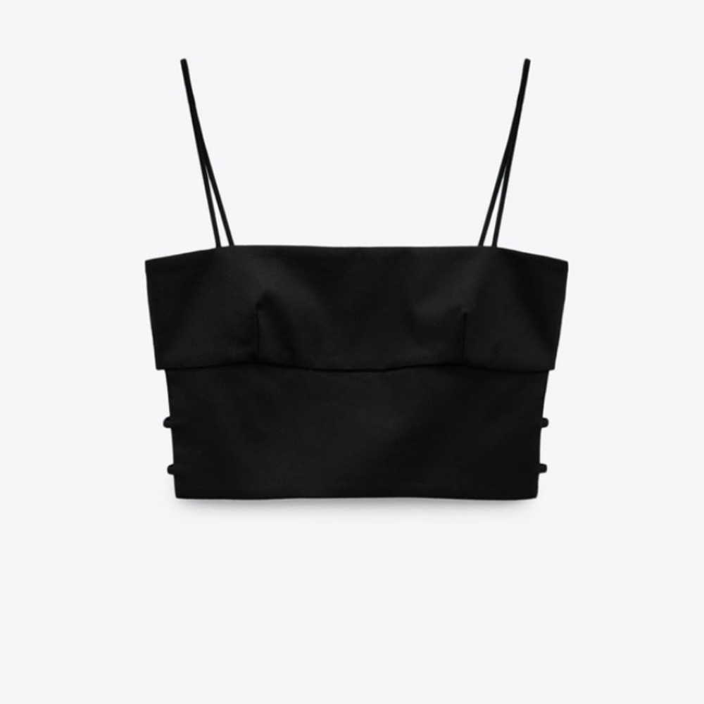 ZARA Midnight Black Strappy Crop Top Open Sides Sz M NWT Streetwear Indie Goth